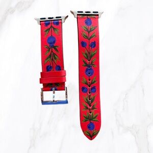 Tory Burch Leather Apple Watch Band Red Floral Motif, Size Fits 38/40/41/42mm!